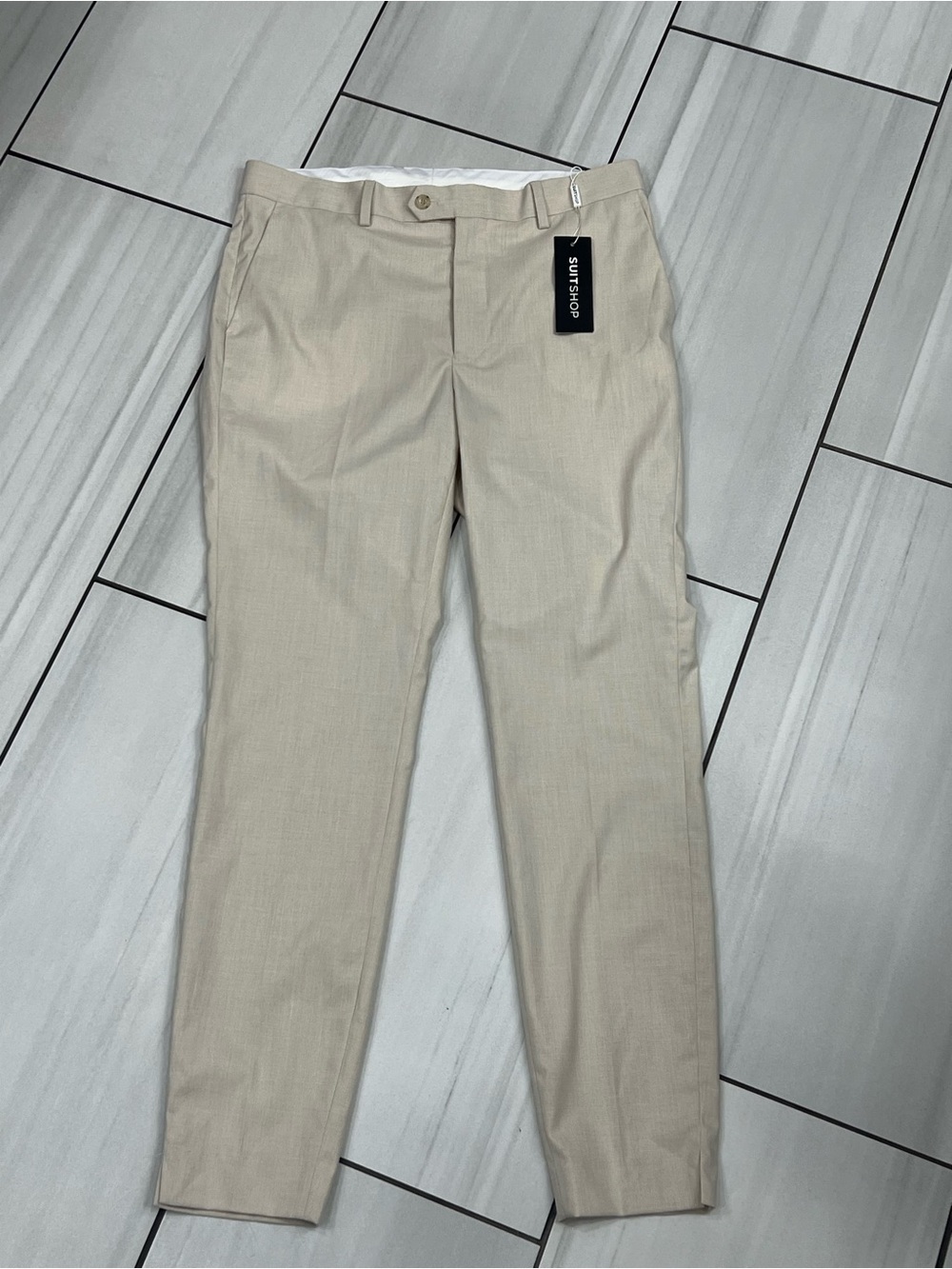 SuitShop Women Tan Stretch Dress Pants Size 6 Long Tapered Flat Front NWT